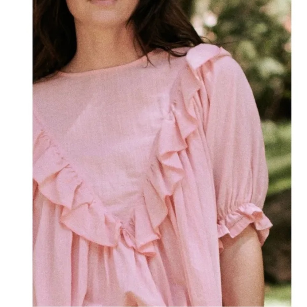 The GREAT. Pale Pink Ruffled Blouse - Picture 3 of 12